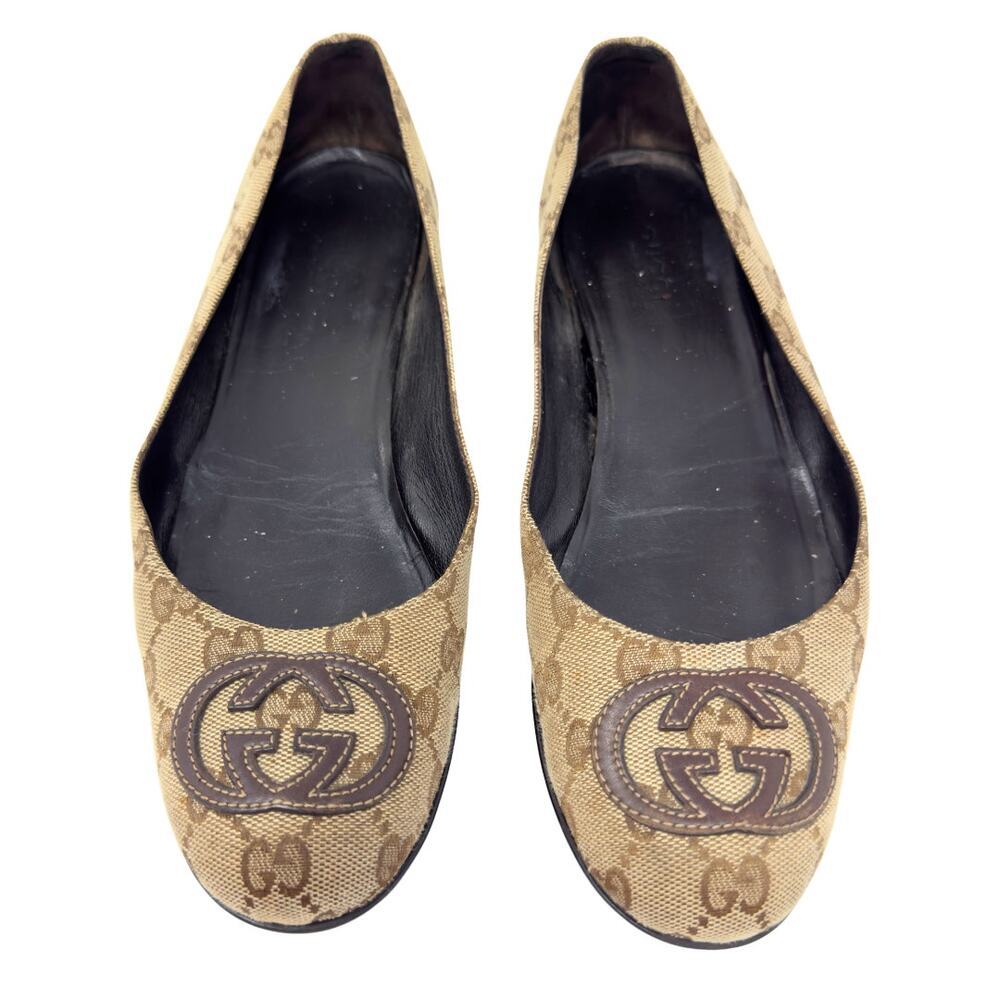 Gucci GG Logo Monogram Supreme Guccissima Brown Canvas Ballet Flat Shoes EU 37.5 - Picture 4 of 11